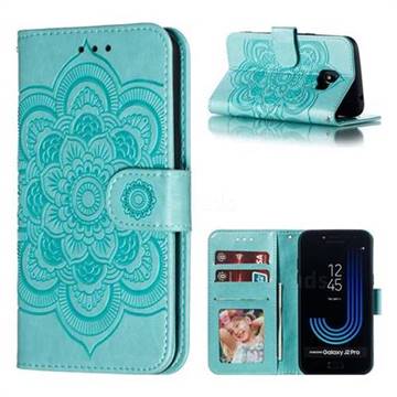 Intricate Embossing Datura Solar Leather Wallet Case for Samsung Galaxy J2 Pro (2018) - Green