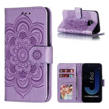Intricate Embossing Datura Solar Leather Wallet Case for Samsung Galaxy J2 Pro (2018) - Purple