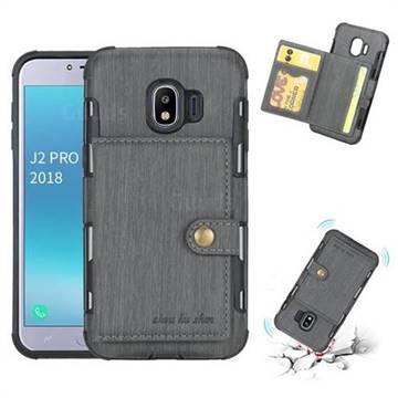 Brush Multi-function Leather Phone Case for Samsung Galaxy J2 Pro (2018) - Gray