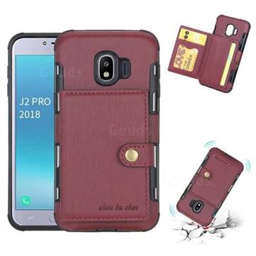 Brush Multi-function Leather Phone Case for Samsung Galaxy J2 Pro (2018) - Wine Red