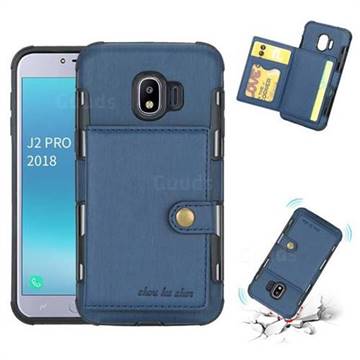 Brush Multi-function Leather Phone Case for Samsung Galaxy J2 Pro (2018) - Blue