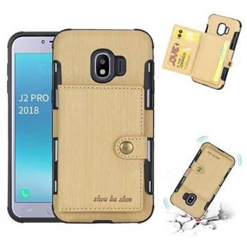 Brush Multi-function Leather Phone Case for Samsung Galaxy J2 Pro (2018) - Golden