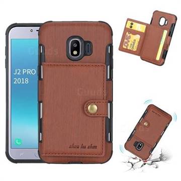 Brush Multi-function Leather Phone Case for Samsung Galaxy J2 Pro (2018) - Brown