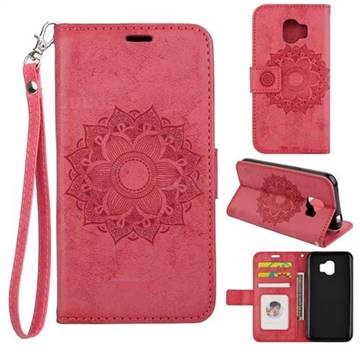 Embossing Retro Matte Mandala Flower Leather Wallet Case for Samsung Galaxy J2 Pro (2018) - Red