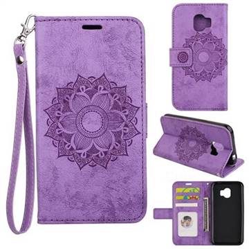 Embossing Retro Matte Mandala Flower Leather Wallet Case for Samsung Galaxy J2 Pro (2018) - Purple