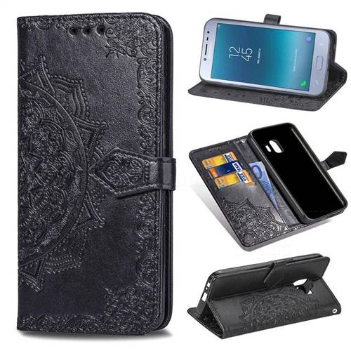 Embossing Imprint Mandala Flower Leather Wallet Case for Samsung Galaxy J2 Pro (2018) - Black