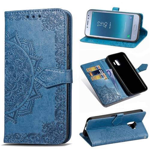 Embossing Imprint Mandala Flower Leather Wallet Case for Samsung Galaxy J2 Pro (2018) - Blue