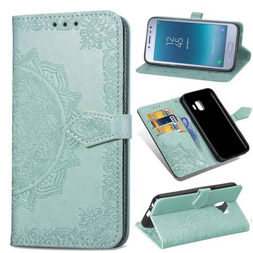 Embossing Imprint Mandala Flower Leather Wallet Case for Samsung Galaxy J2 Pro (2018) - Green