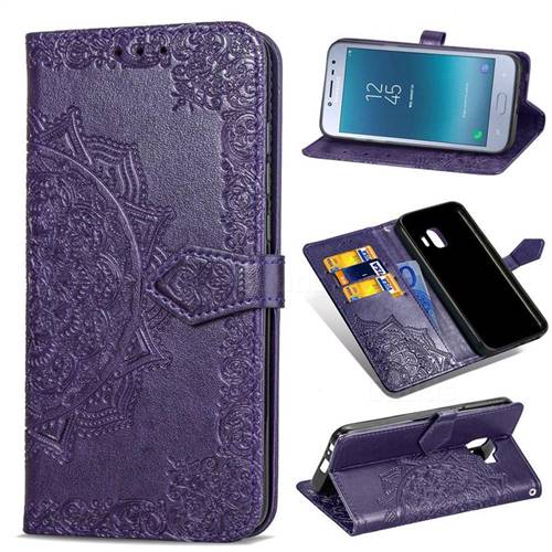 Embossing Imprint Mandala Flower Leather Wallet Case for Samsung Galaxy J2 Pro (2018) - Purple