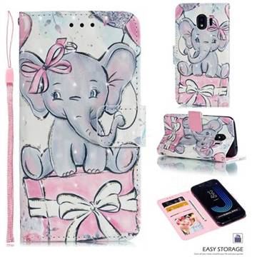 Bow Elephant 3D Painted Leather Phone Wallet Case for Samsung Galaxy J2 Pro (2018)