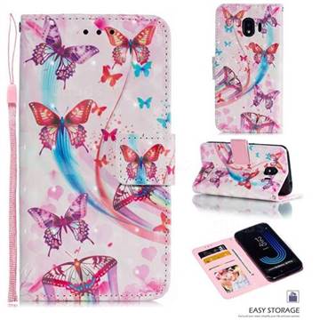 Ribbon Flying Butterfly 3D Painted Leather Phone Wallet Case for Samsung Galaxy J2 Pro (2018)