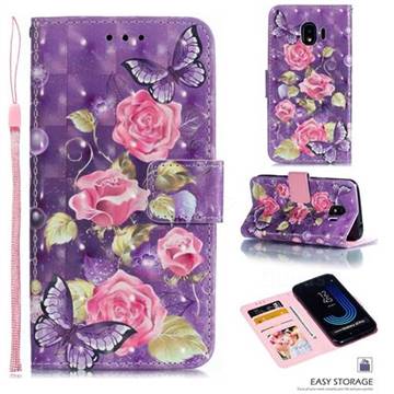 Purple Butterfly Flower 3D Painted Leather Phone Wallet Case for Samsung Galaxy J2 Pro (2018)