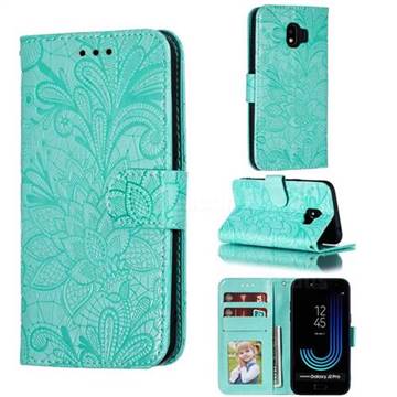 Intricate Embossing Lace Jasmine Flower Leather Wallet Case for Samsung Galaxy J2 Pro (2018) - Green