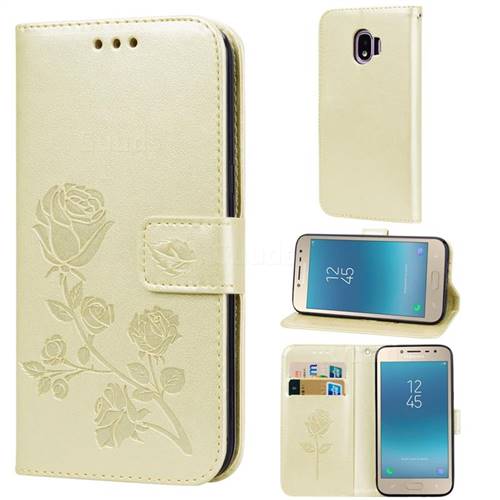 Embossing Rose Flower Leather Wallet Case for Samsung Galaxy J2 Pro (2018) - Golden