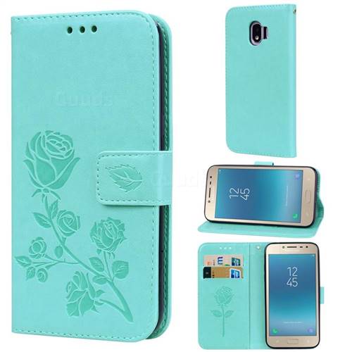 Embossing Rose Flower Leather Wallet Case for Samsung Galaxy J2 Pro (2018) - Green