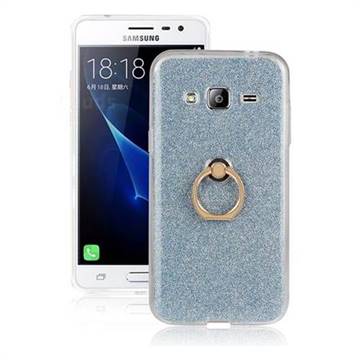 Luxury Soft TPU Glitter Back Ring Cover with 360 Rotate Finger Holder Buckle for Samsung Galaxy J3 2016 J320 - Blue