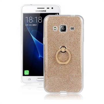 Luxury Soft TPU Glitter Back Ring Cover with 360 Rotate Finger Holder Buckle for Samsung Galaxy J3 2016 J320 - Golden