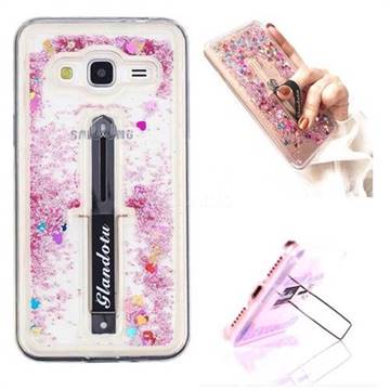 Concealed Ring Holder Stand Glitter Quicksand Dynamic Liquid Phone Case for Samsung Galaxy J3 2016 J320 - Rose