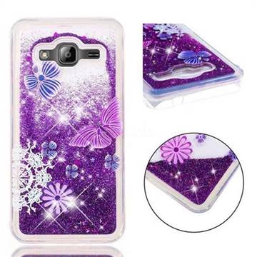 Purple Flower Butterfly Dynamic Liquid Glitter Quicksand Soft TPU Case for Samsung Galaxy J3 2016 J320