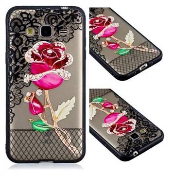 Rose Lace Diamond Flower Soft TPU Back Cover for Samsung Galaxy J3 2016 J320