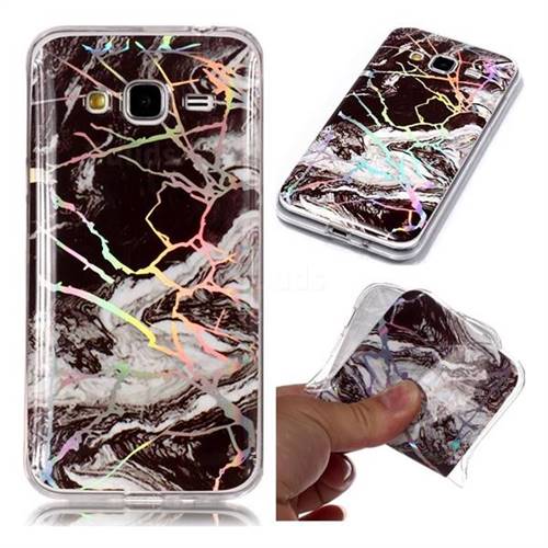 White Black Marble Pattern Bright Color Laser Soft TPU Case for Samsung Galaxy J3 2016 J320