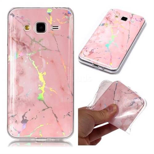 Powder Pink Marble Pattern Bright Color Laser Soft TPU Case for Samsung Galaxy J3 2016 J320