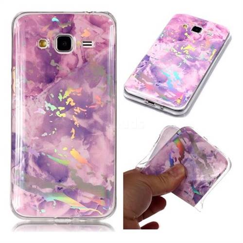 Purple Marble Pattern Bright Color Laser Soft TPU Case for Samsung Galaxy J3 2016 J320