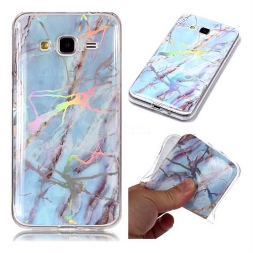 Light Blue Marble Pattern Bright Color Laser Soft TPU Case for Samsung Galaxy J3 2016 J320