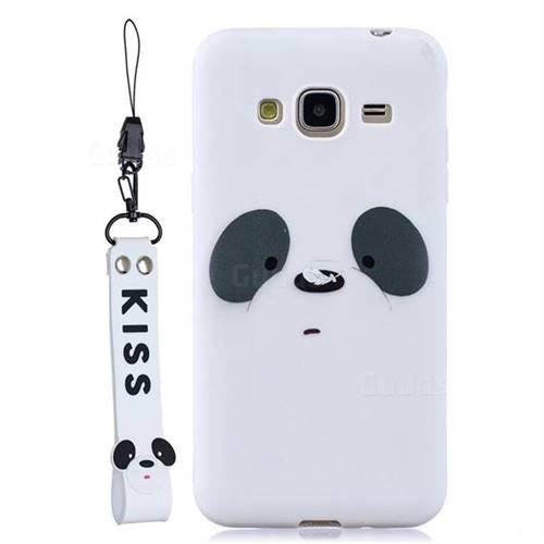 White Feather Panda Soft Kiss Candy Hand Strap Silicone Case for Samsung Galaxy J3 2016 J320