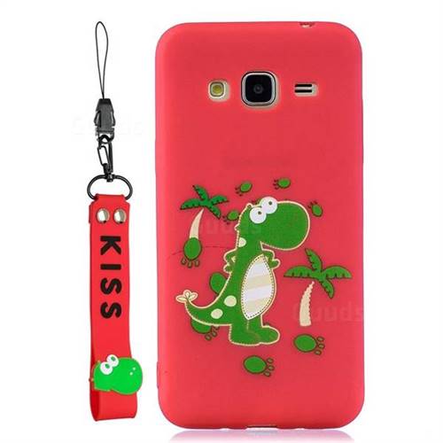 Red Dinosaur Soft Kiss Candy Hand Strap Silicone Case for Samsung Galaxy J3 2016 J320