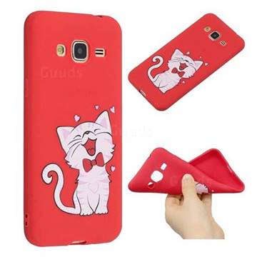 Happy Bow Cat Anti-fall Frosted Relief Soft TPU Back Cover for Samsung Galaxy J3 2016 J320
