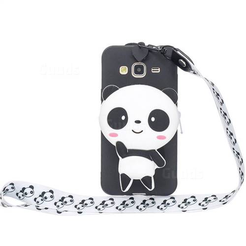 White Panda Neck Lanyard Zipper Wallet Silicone Case for Samsung Galaxy J3 2016 J320