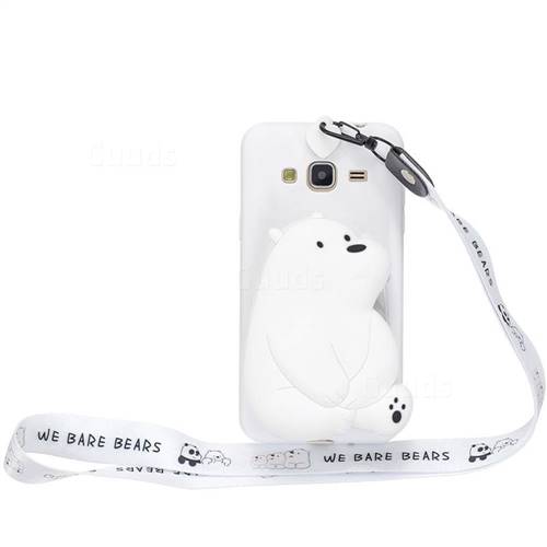White Polar Bear Neck Lanyard Zipper Wallet Silicone Case for Samsung Galaxy J3 2016 J320