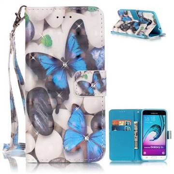 Blue Butterflies 3D Painted Leather Wallet Case for Samsung Galaxy J3