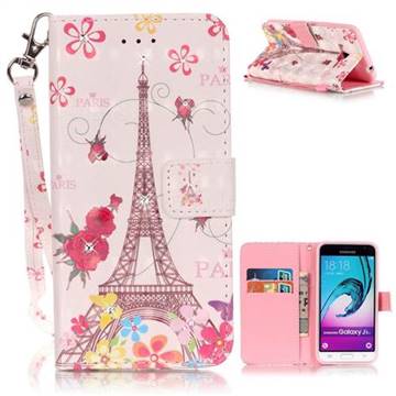 Butterfly Tower 3D Painted Leather Wallet Case for Samsung Galaxy J3