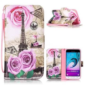 Rose Eiffel Tower Leather Wallet Phone Case for Samsung Galaxy J3
