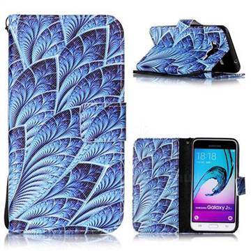 Blue Feather Leather Wallet Phone Case for Samsung Galaxy J3