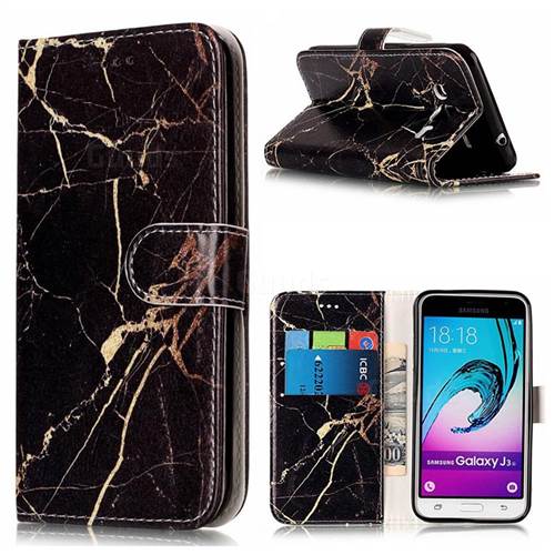 Black Gold Marble PU Leather Wallet Case for Samsung Galaxy J3 2016 J320