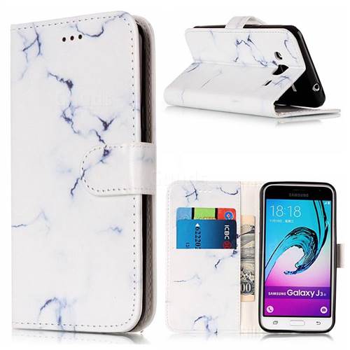 Soft White Marble PU Leather Wallet Case for Samsung Galaxy J3 2016 J320