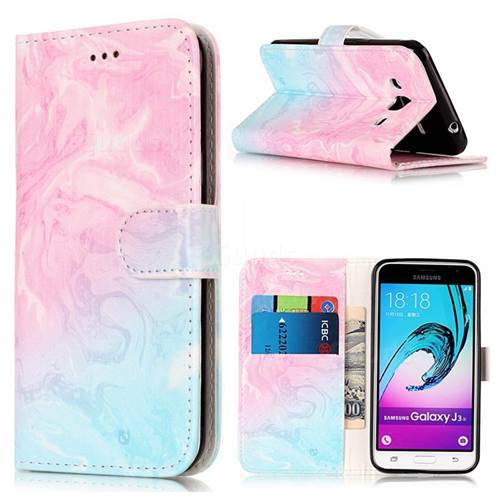 Pink Green Marble PU Leather Wallet Case for Samsung Galaxy J3 2016 J320