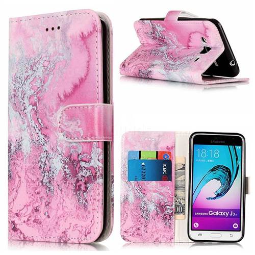 Pink Seawater PU Leather Wallet Case for Samsung Galaxy J3 2016 J320