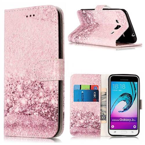 Glittering Rose Gold PU Leather Wallet Case for Samsung Galaxy J3 2016 J320