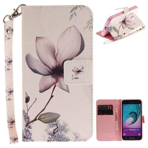 Magnolia Flower Hand Strap Leather Wallet Case for Samsung Galaxy J3 2016 J320