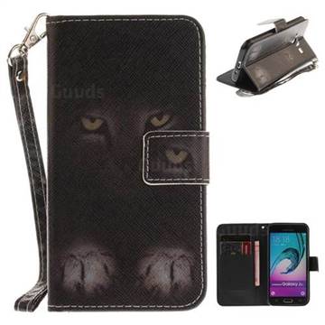 Mysterious Cat Hand Strap Leather Wallet Case for Samsung Galaxy J3 2016 J320
