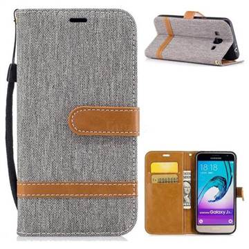 Jeans Cowboy Denim Leather Wallet Case for Samsung Galaxy J3 2016 J320 - Gray