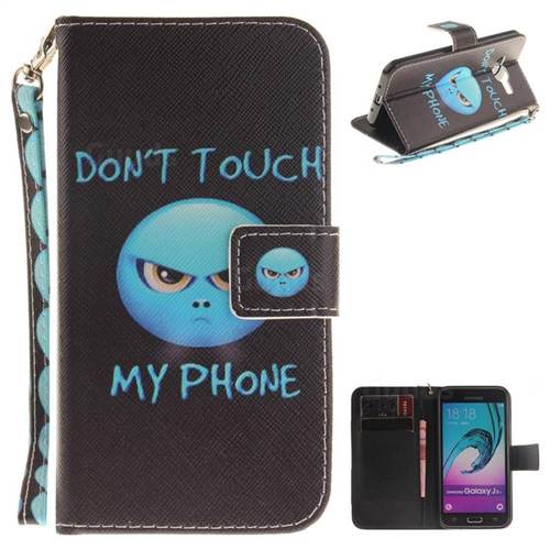 Not Touch My Phone Hand Strap Leather Wallet Case for Samsung Galaxy J3 2016 J320