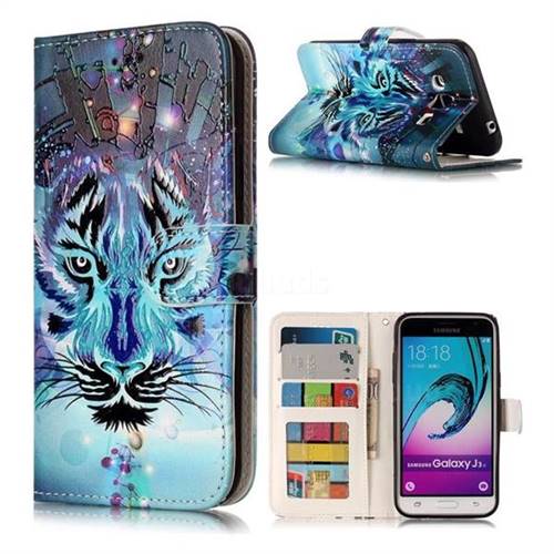 Ice Wolf 3D Relief Oil PU Leather Wallet Case for Samsung Galaxy J3 2016 J320