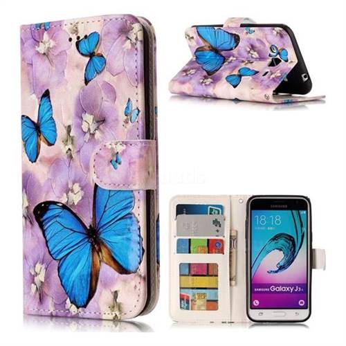 Purple Flowers Butterfly 3D Relief Oil PU Leather Wallet Case for Samsung Galaxy J3 2016 J320
