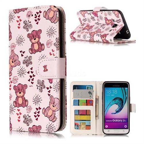 Cute Bear 3D Relief Oil PU Leather Wallet Case for Samsung Galaxy J3 2016 J320