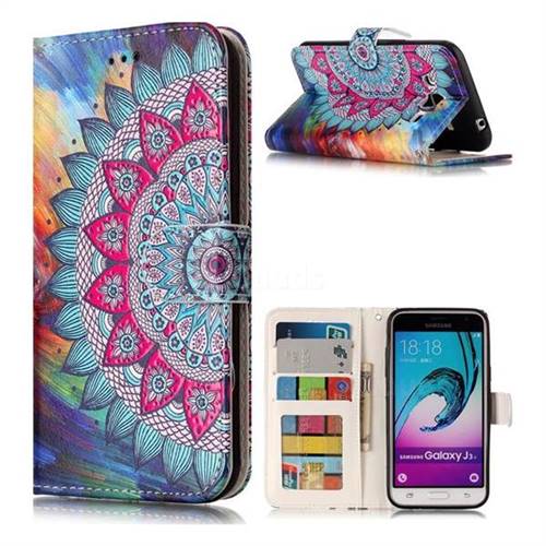 Mandala Flower 3D Relief Oil PU Leather Wallet Case for Samsung Galaxy J3 2016 J320